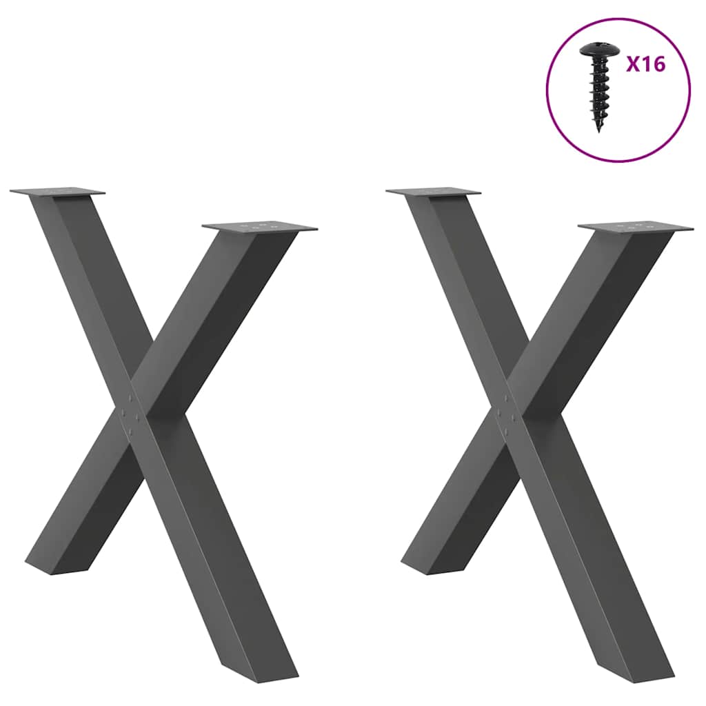 Pés para mesa de jantar em formato de x, 2 peças, antracite, 90x (72-73) cm, aço