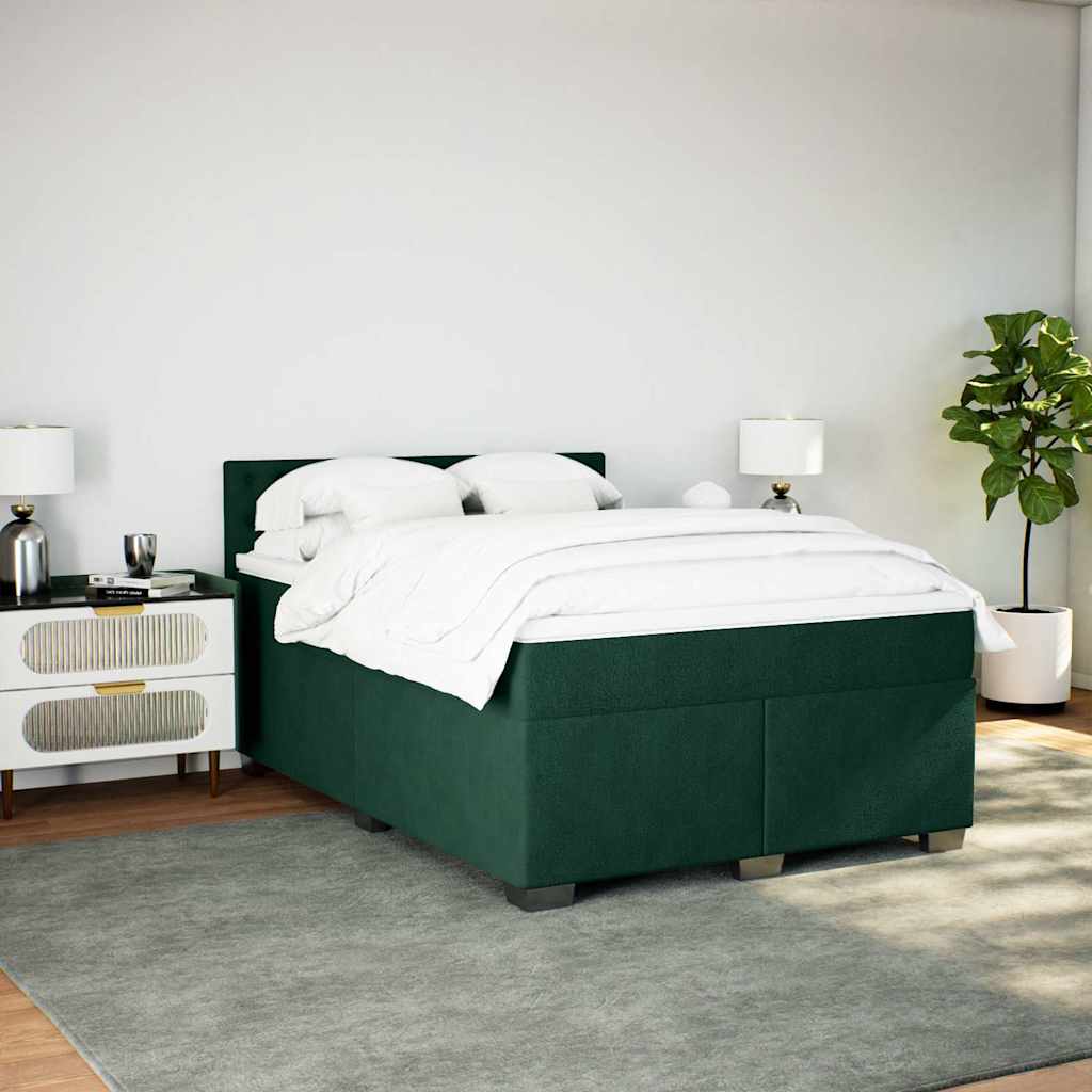 Cama com molas/colchão 140x200 cm veludo verde-escuro