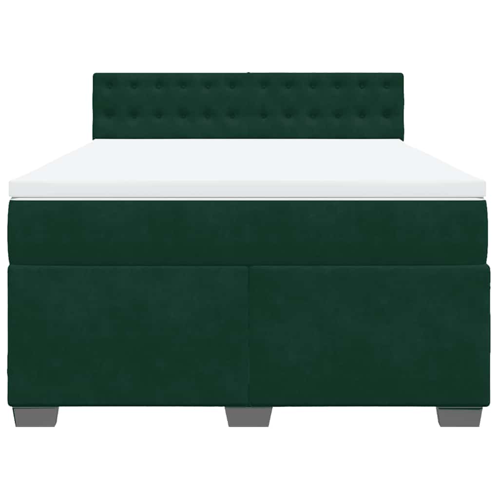 Cama com molas/colchão 140x200 cm veludo verde-escuro