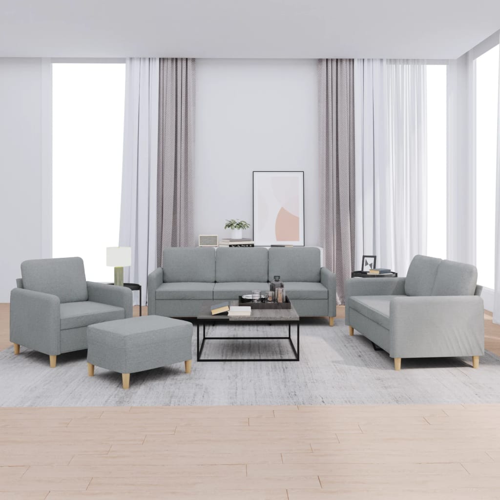 4 Pcs conjunto de sofás com almofadões tecido cinzento-claro