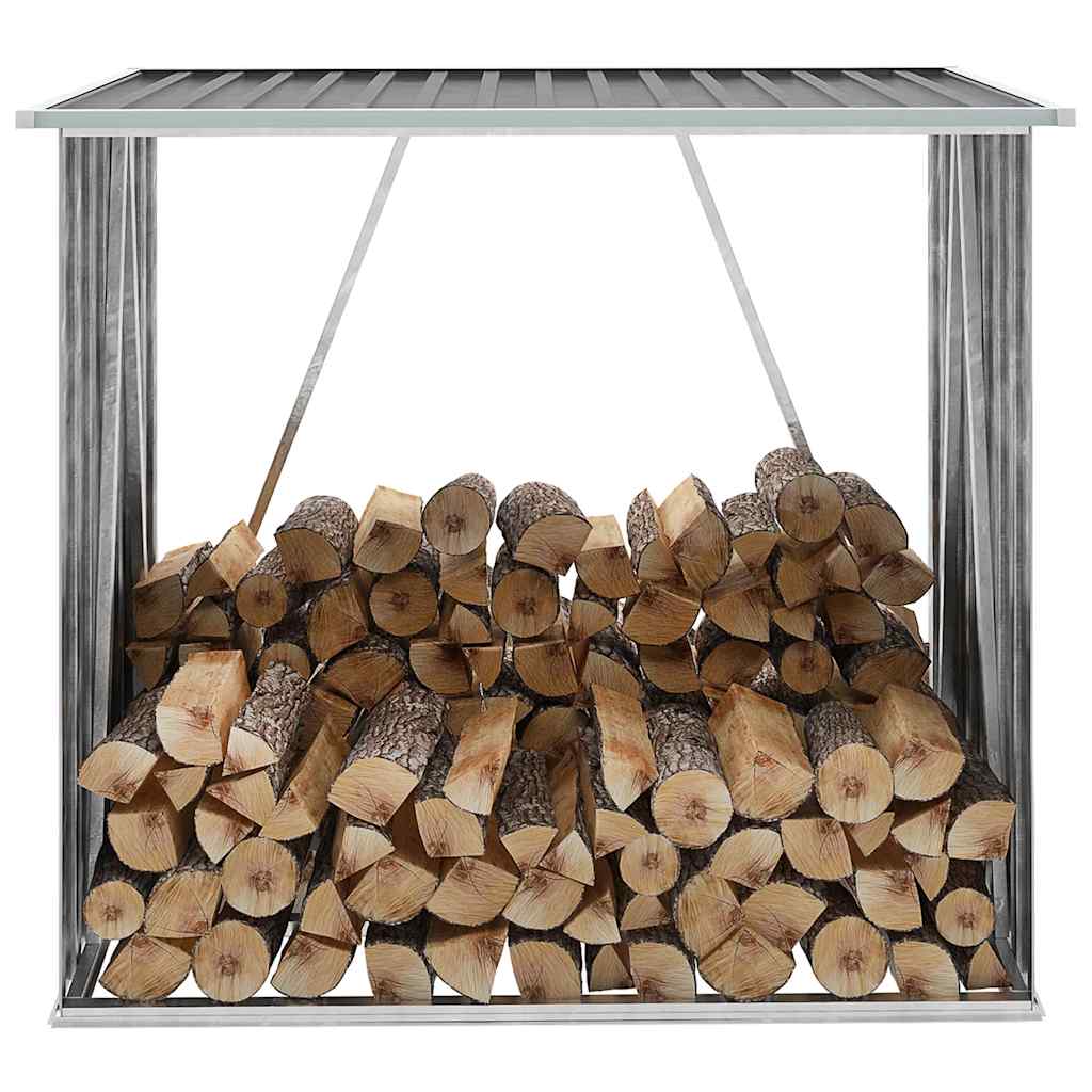 Abrigo p/ arrumação de troncos jardim aço 163x83x154cm cinzento
