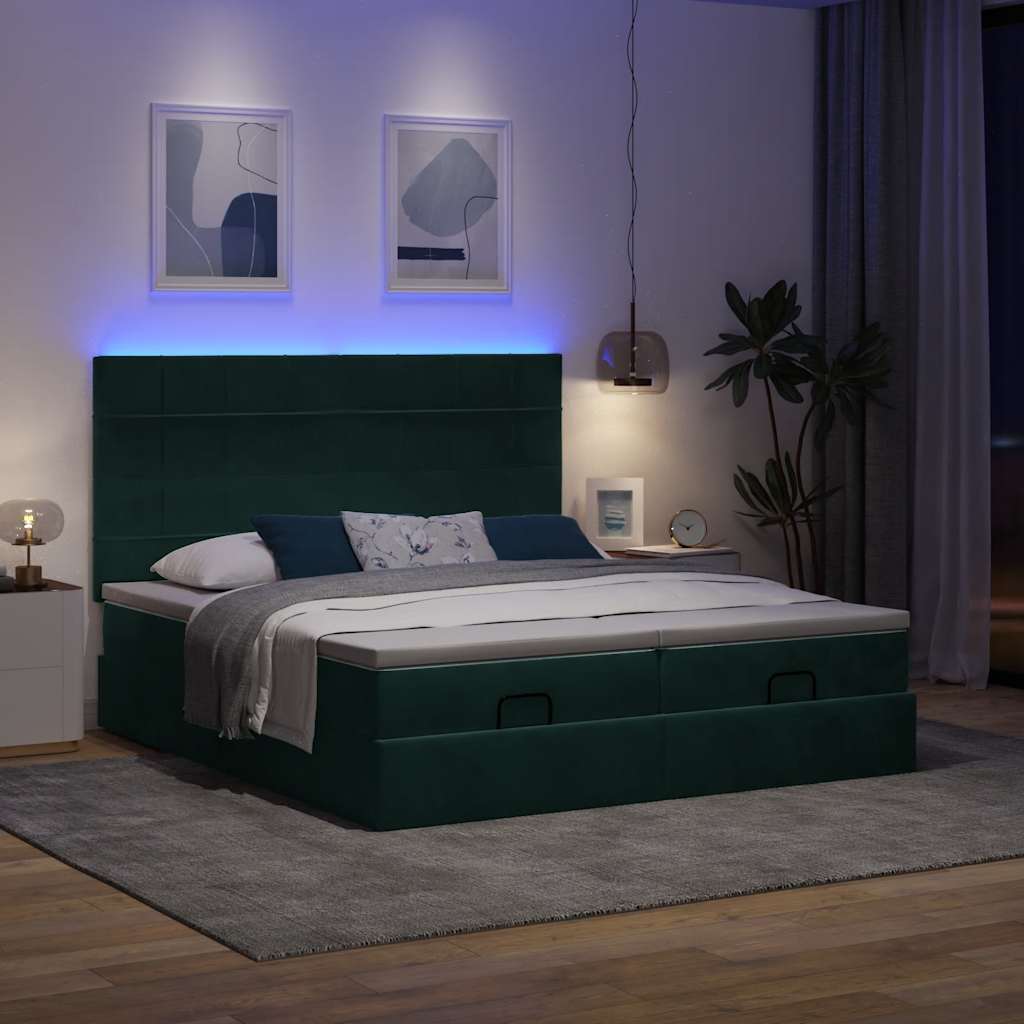 Estrutura de cama otomana com colchão verde escuro veludo