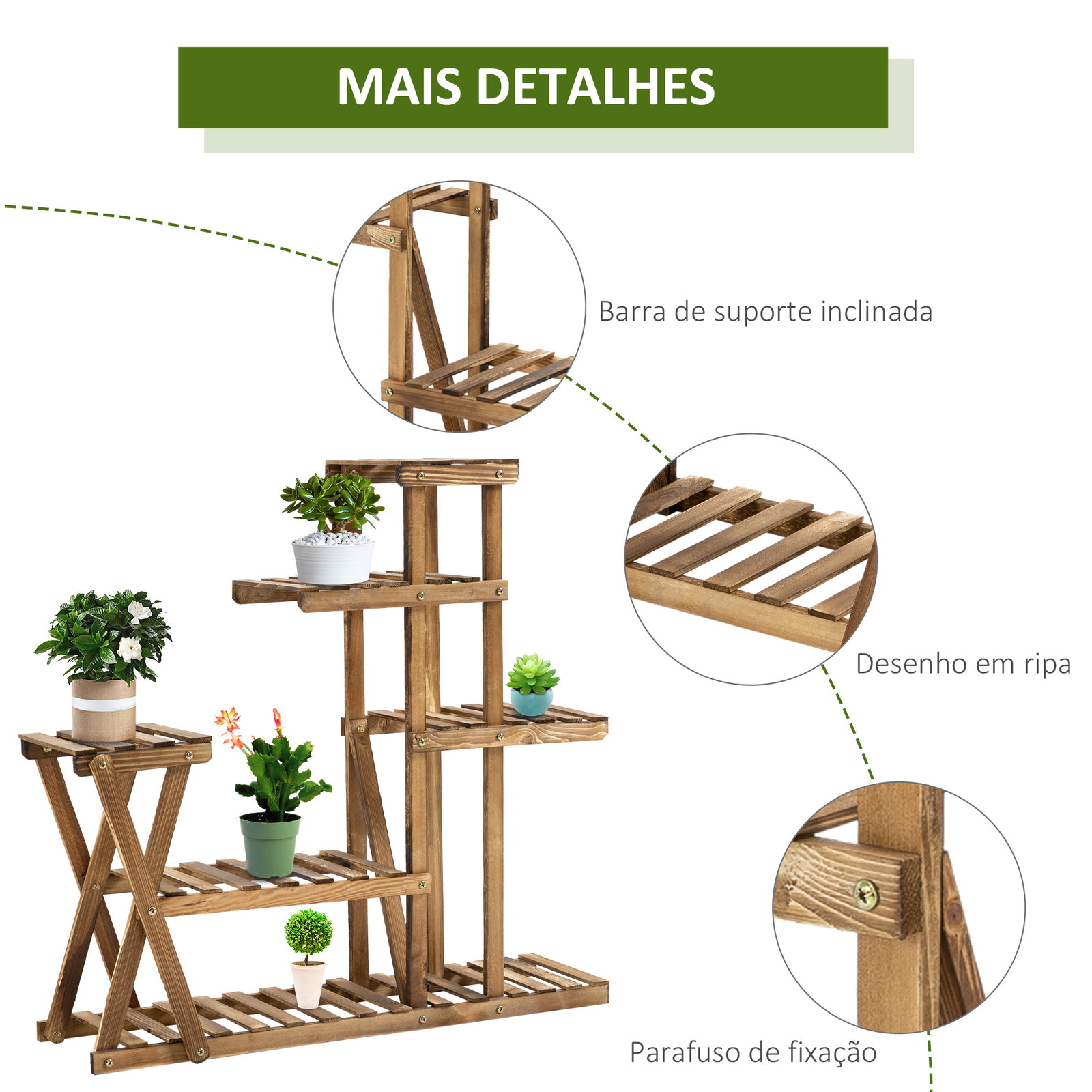 Suporte para Plantas Estante para Plantas de Madeira com 5 Níveis para Interior Exterior 98x28x95 cm Madeira
