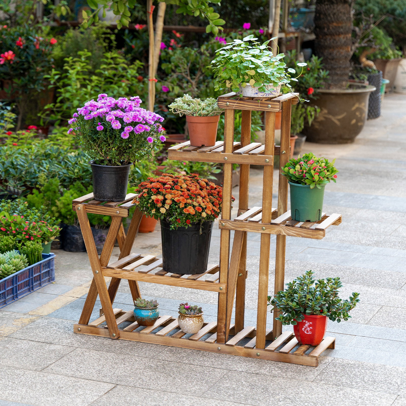Suporte para Plantas Estante para Plantas de Madeira com 5 Níveis para Interior Exterior 98x28x95 cm Madeira