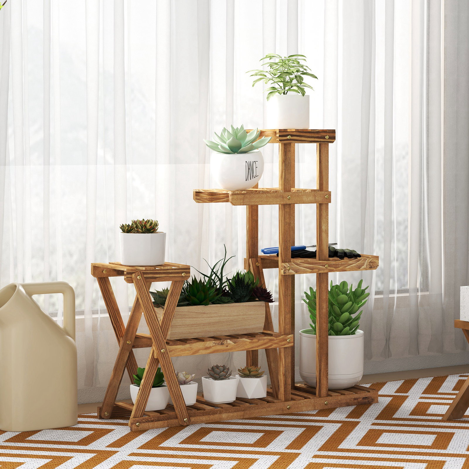 Suporte para Plantas Estante para Plantas de Madeira com 5 Níveis para Interior Exterior 98x28x95 cm Madeira
