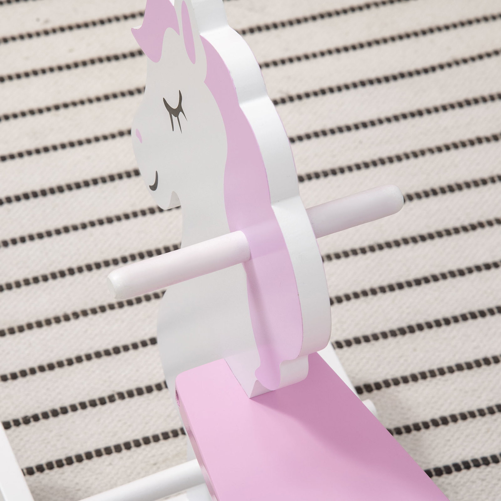 Cavalo baloiço para crianças de 1-3 anos cavalo baloiço de madeira com guiador e apoio para os pés 68x27x46,5cm branco e rosa