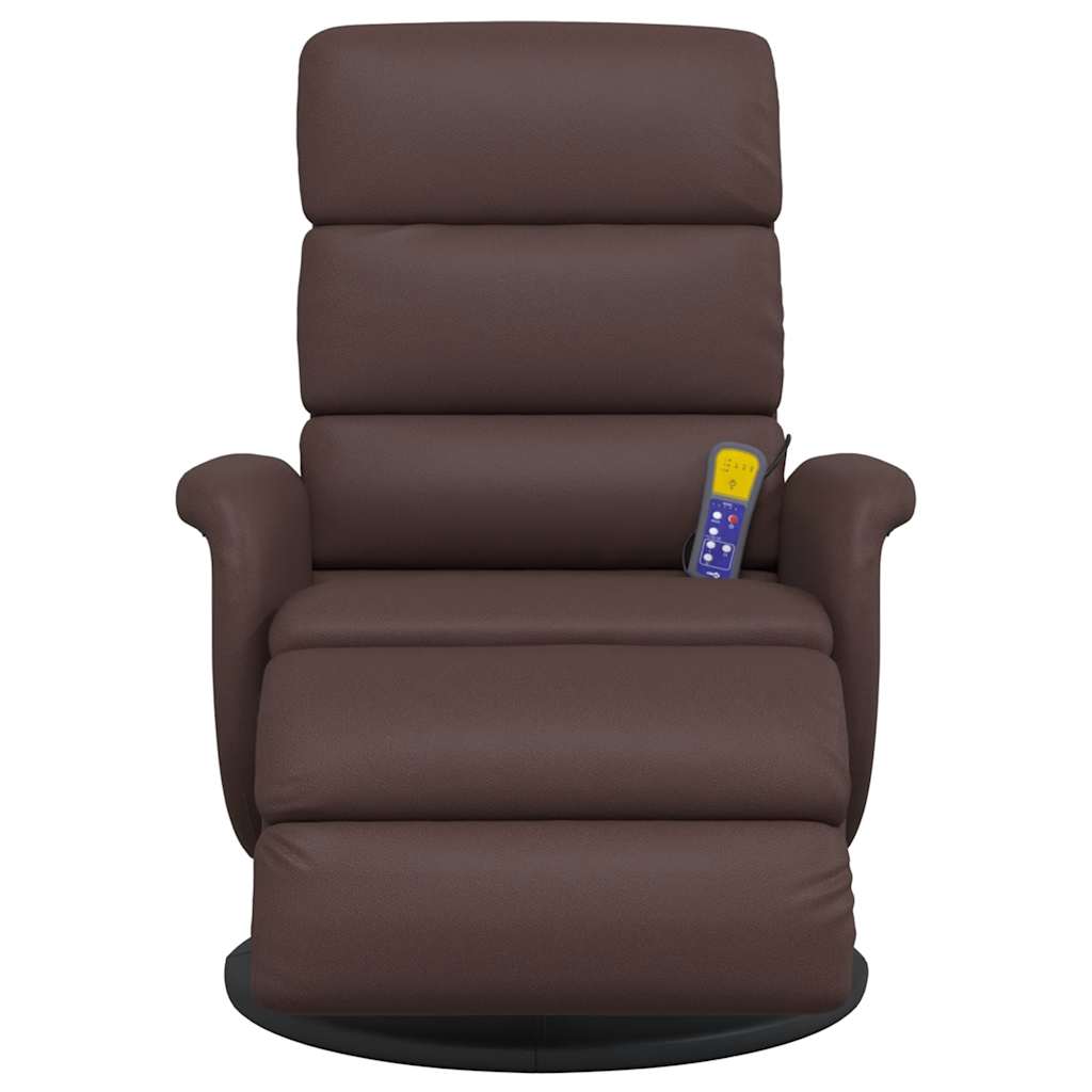 Poltrona massagens recl. c/ apoio pés couro artificial castanho