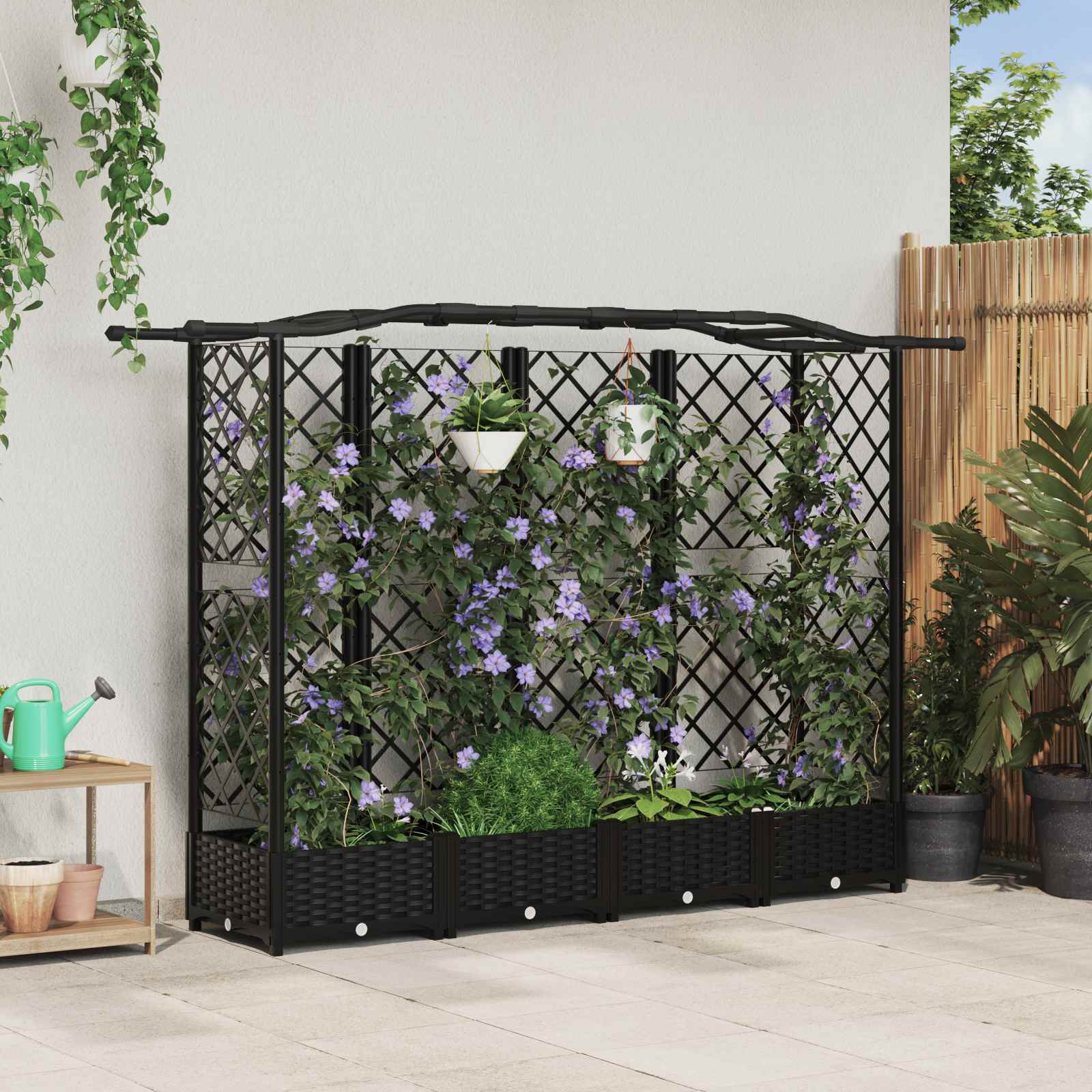 Cama elevada com treliça e telhado preto 203,5 x 40 x 123 cm PP