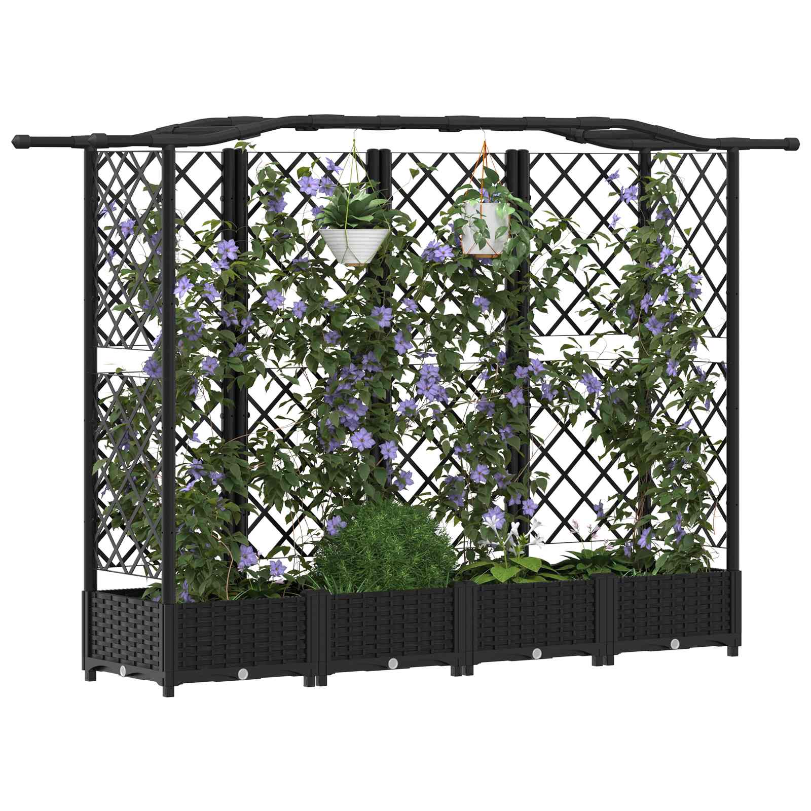 Cama elevada com treliça e telhado preto 203,5 x 40 x 123 cm PP