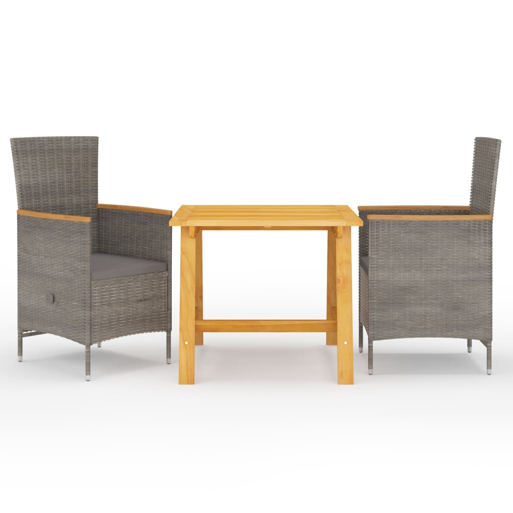 3 Pcs conjunto de jantar para jardim cinzento