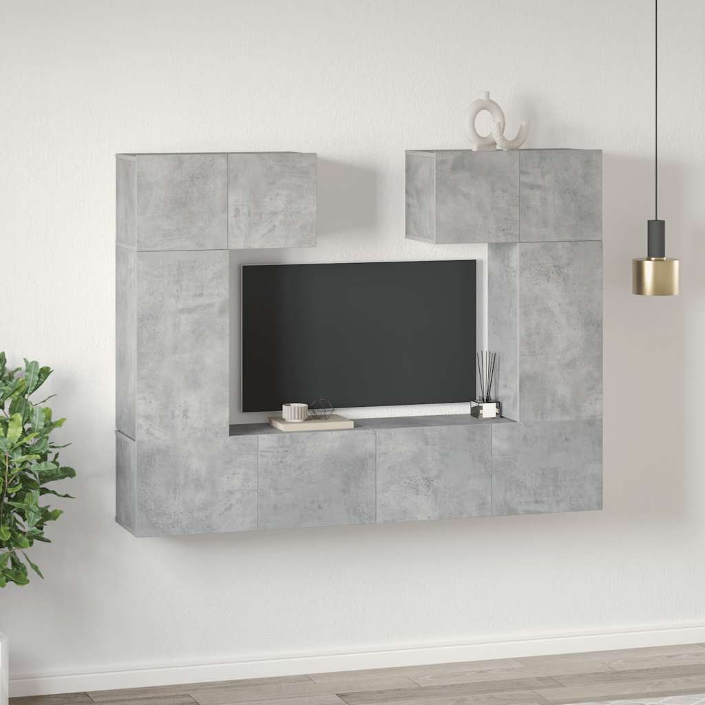 6 Pcs conjunto de móveis de TV contraplacado cinzento cimento