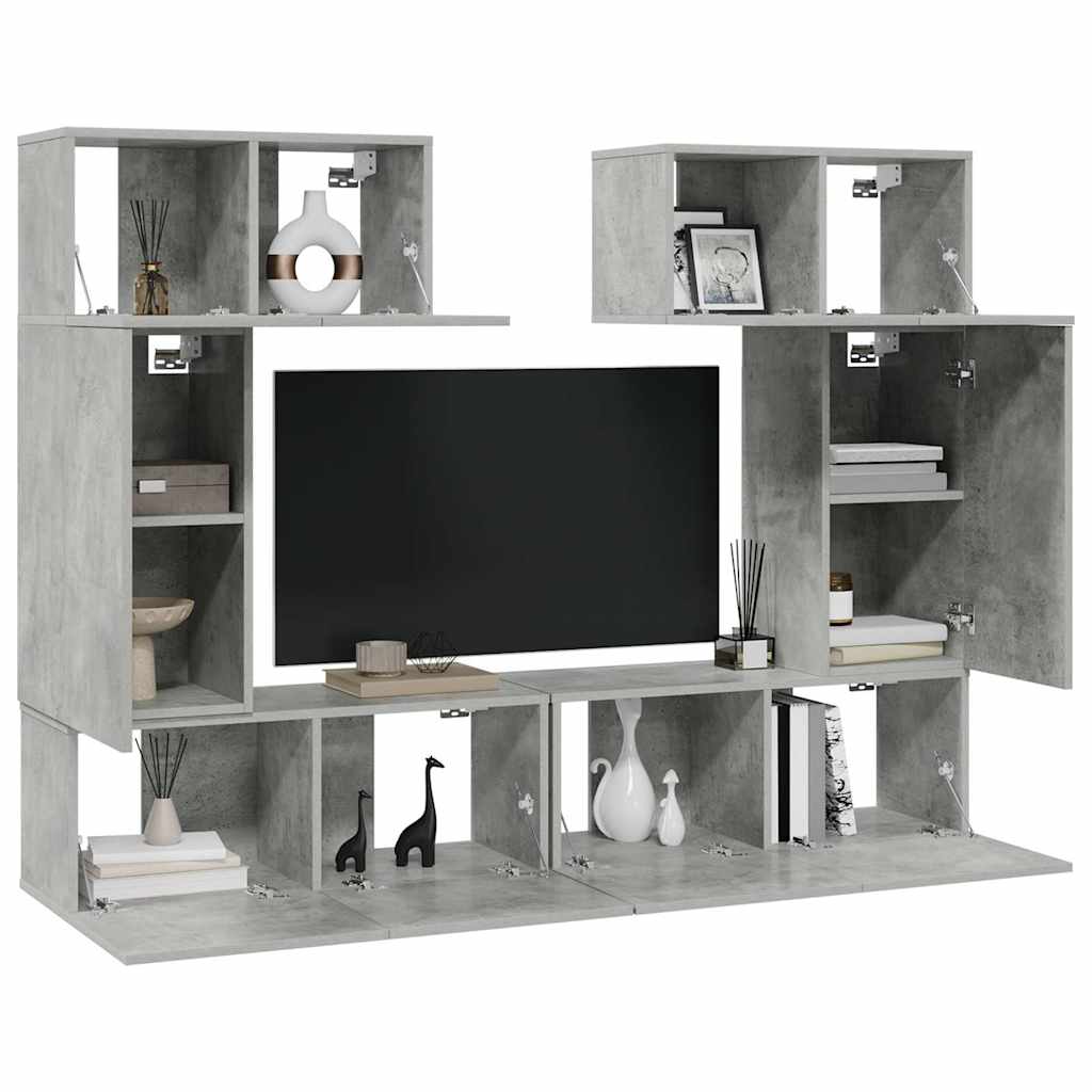 6 Pcs conjunto de móveis de TV contraplacado cinzento cimento