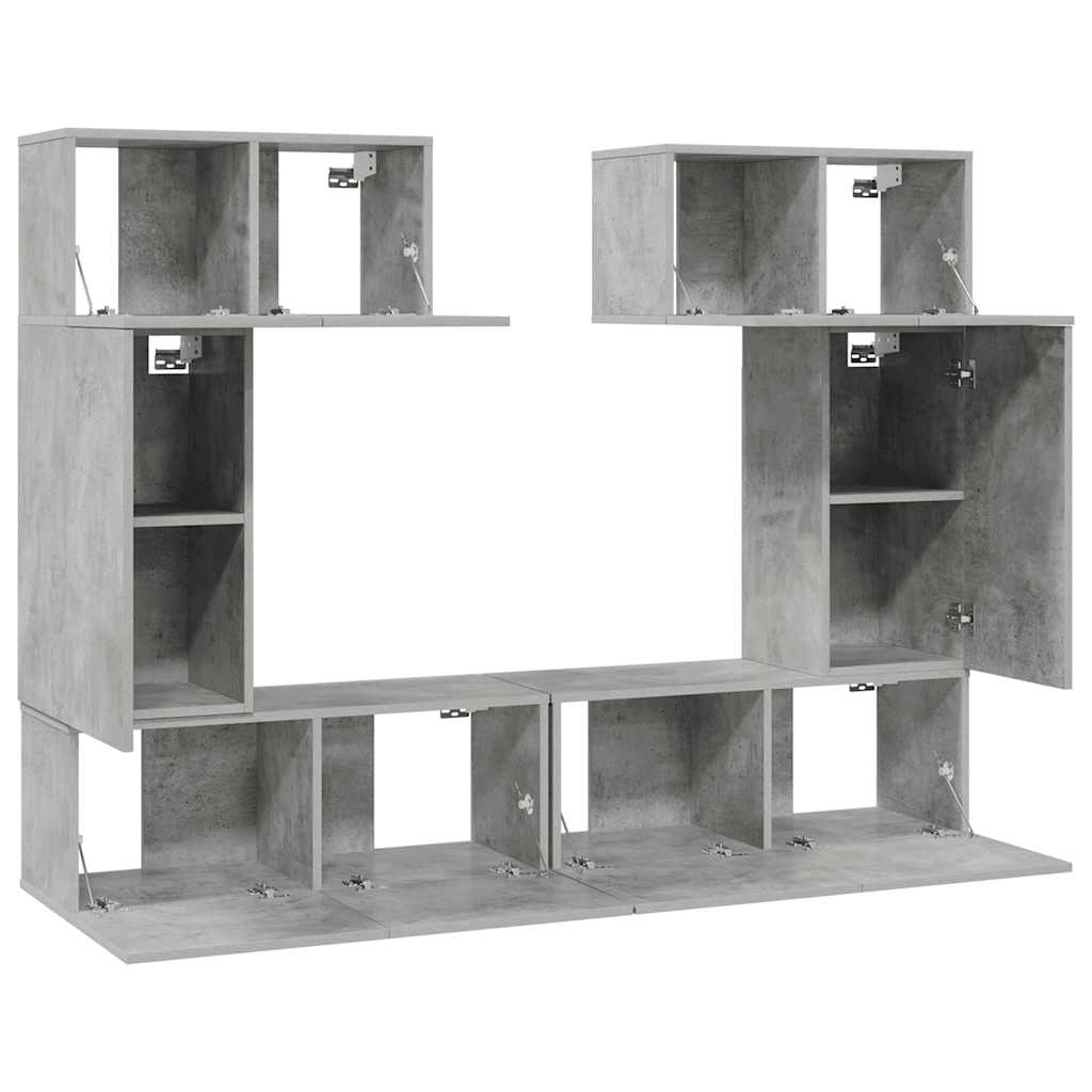 6 Pcs conjunto de móveis de TV contraplacado cinzento cimento