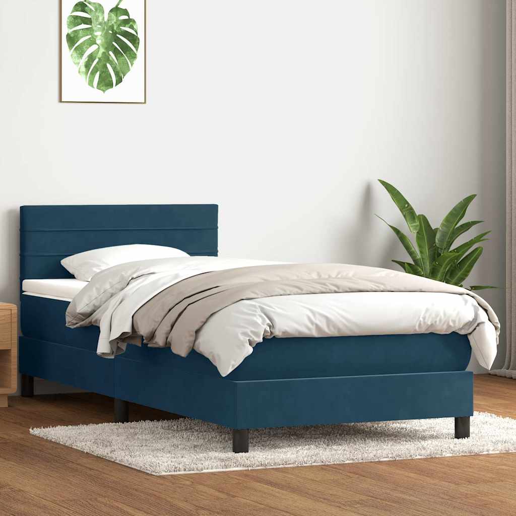 Cama com molas/colchão 80x220 cm veludo azul-escuro
