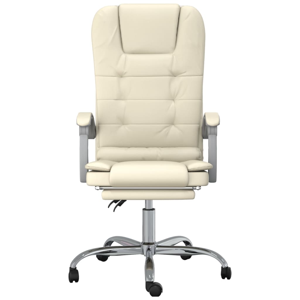 Cadeira escritório massagens reclinável couro artificial creme