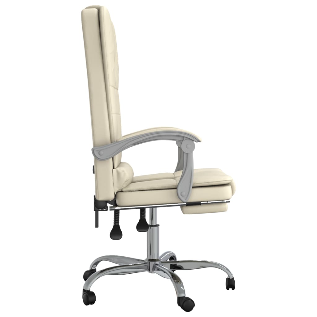 Cadeira escritório massagens reclinável couro artificial creme