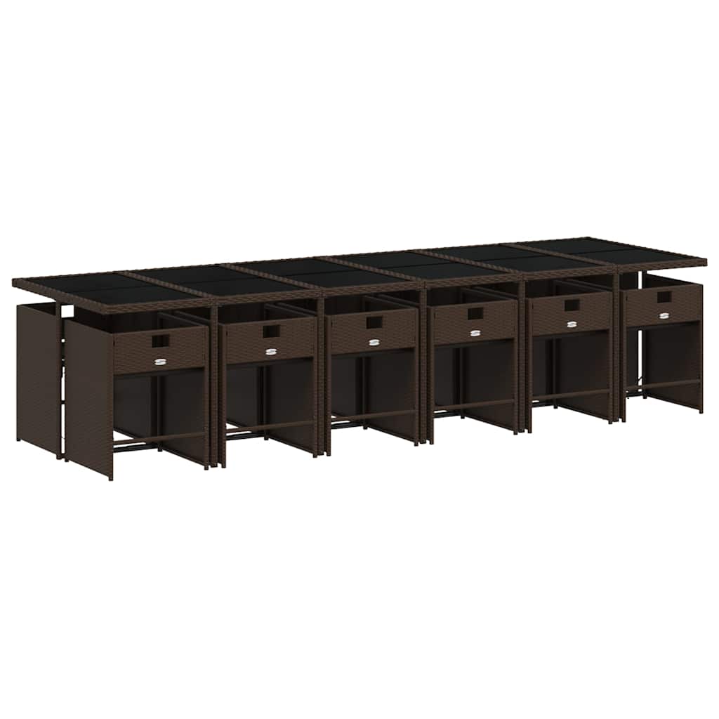 13 Pcs conjunto jantar p/ jardim c/ almofadões vime PE castanho
