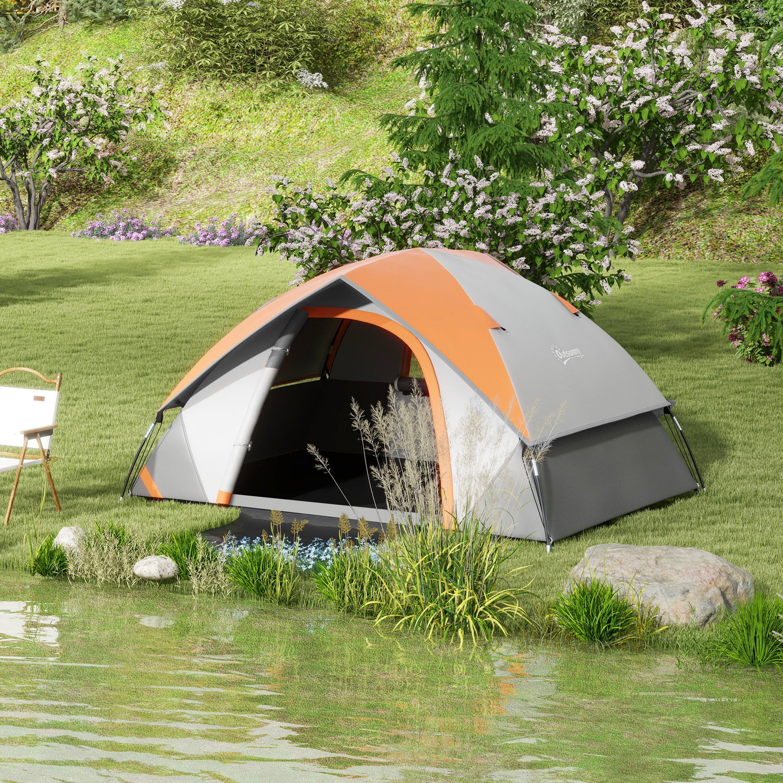 Tenda de campismo dobrável para 1-2 pessoas com janela e bolsa de transporte impermeável 3000 mm 210x110x150 cm laranja