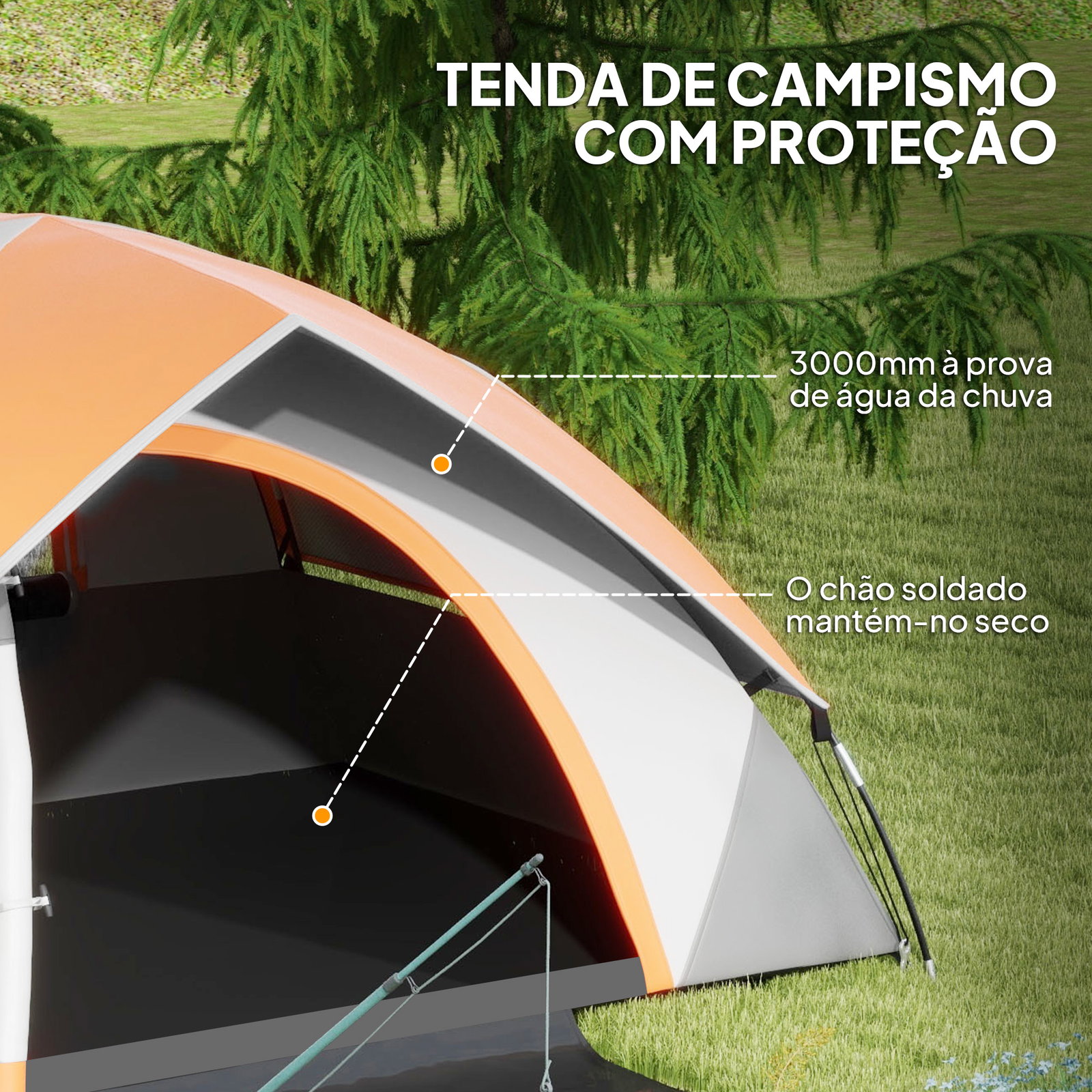 Tenda de campismo dobrável para 1-2 pessoas com janela e bolsa de transporte impermeável 3000 mm 210x110x150 cm laranja