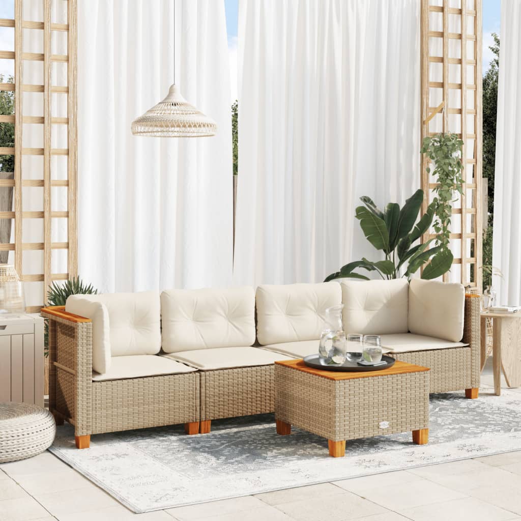 5 Pcs conjunto de sofás p/ jardim com almofadões vime PE bege