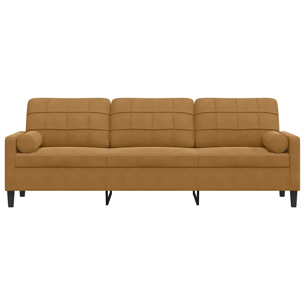 Sofá 3 lugares c/ almofadas decorativas 210 cm veludo castanho