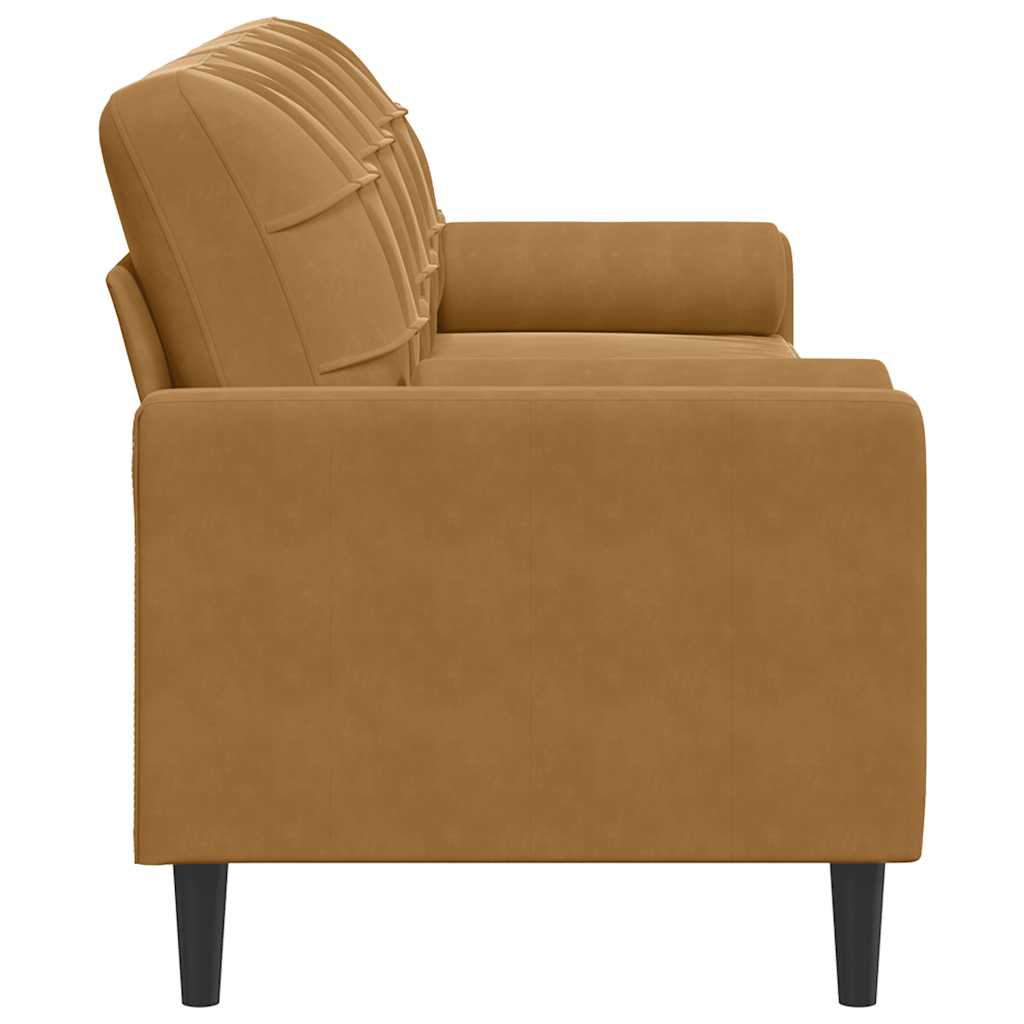 Sofá 3 lugares c/ almofadas decorativas 210 cm veludo castanho