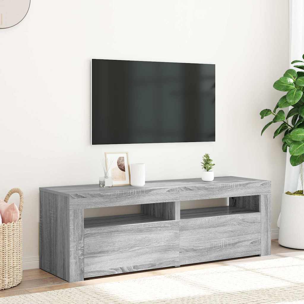 Móvel de TV com luzes LED 120x35x40 cm cinzento sonoma