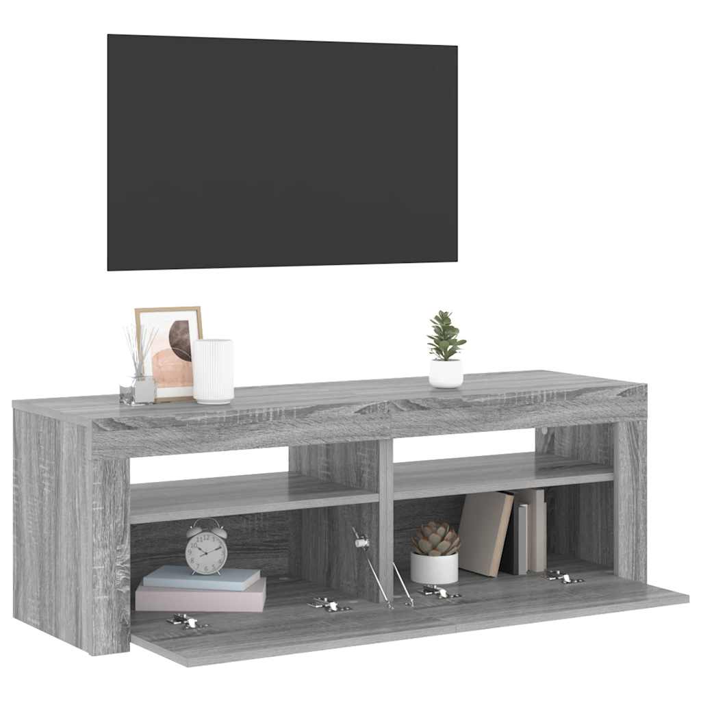 Móvel de TV com luzes LED 120x35x40 cm cinzento sonoma