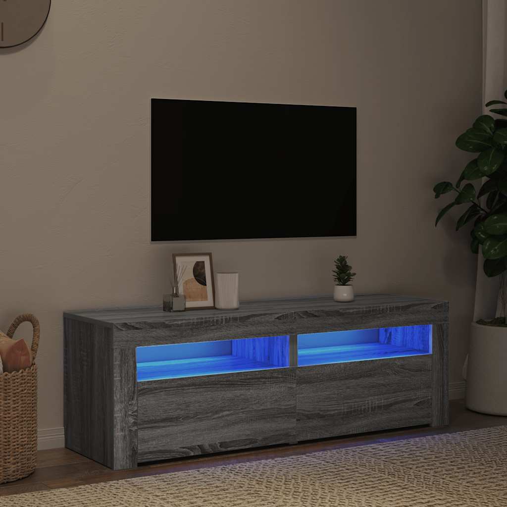 Móvel de TV com luzes LED 120x35x40 cm cinzento sonoma