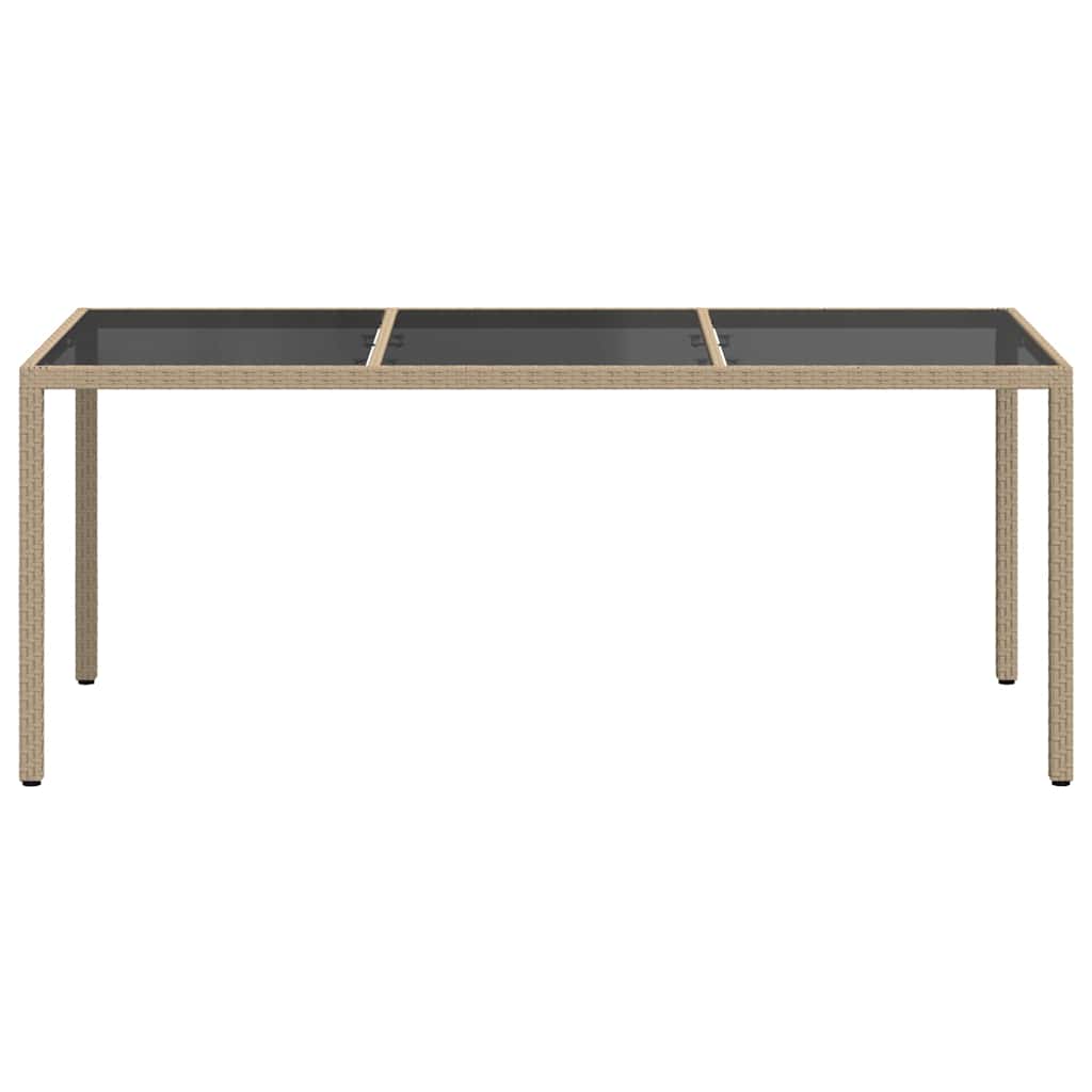 Mesa de jardim 190x90x75 cm vidro temperado e vime PE bege