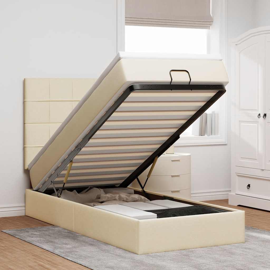 Estrutura de cama otomana com creme de colchão 100x200cm tecido