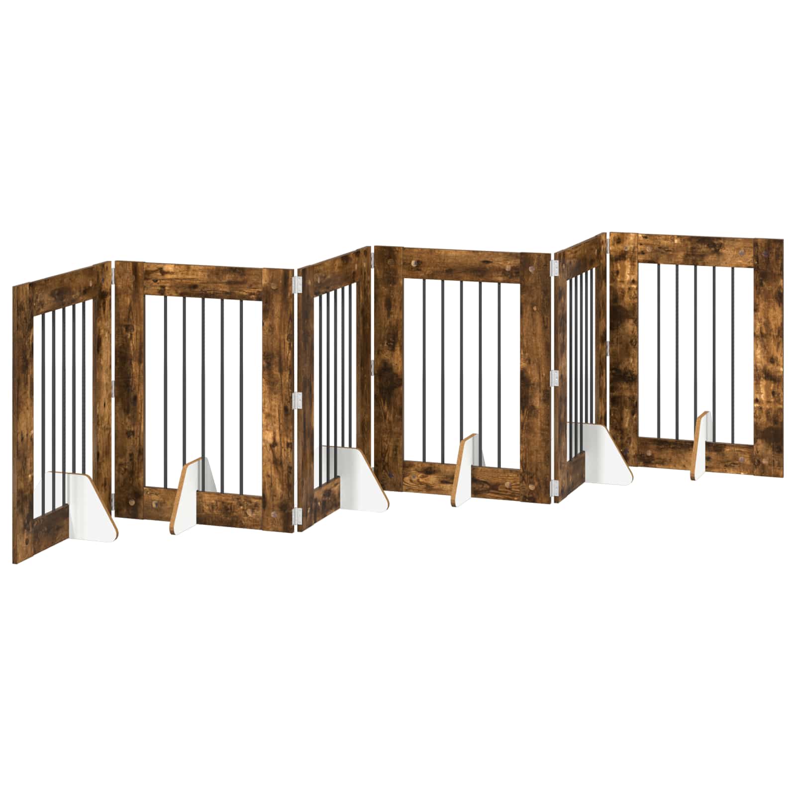 Portão dobrável para cães com suportes 6 unid. carvalho fumado