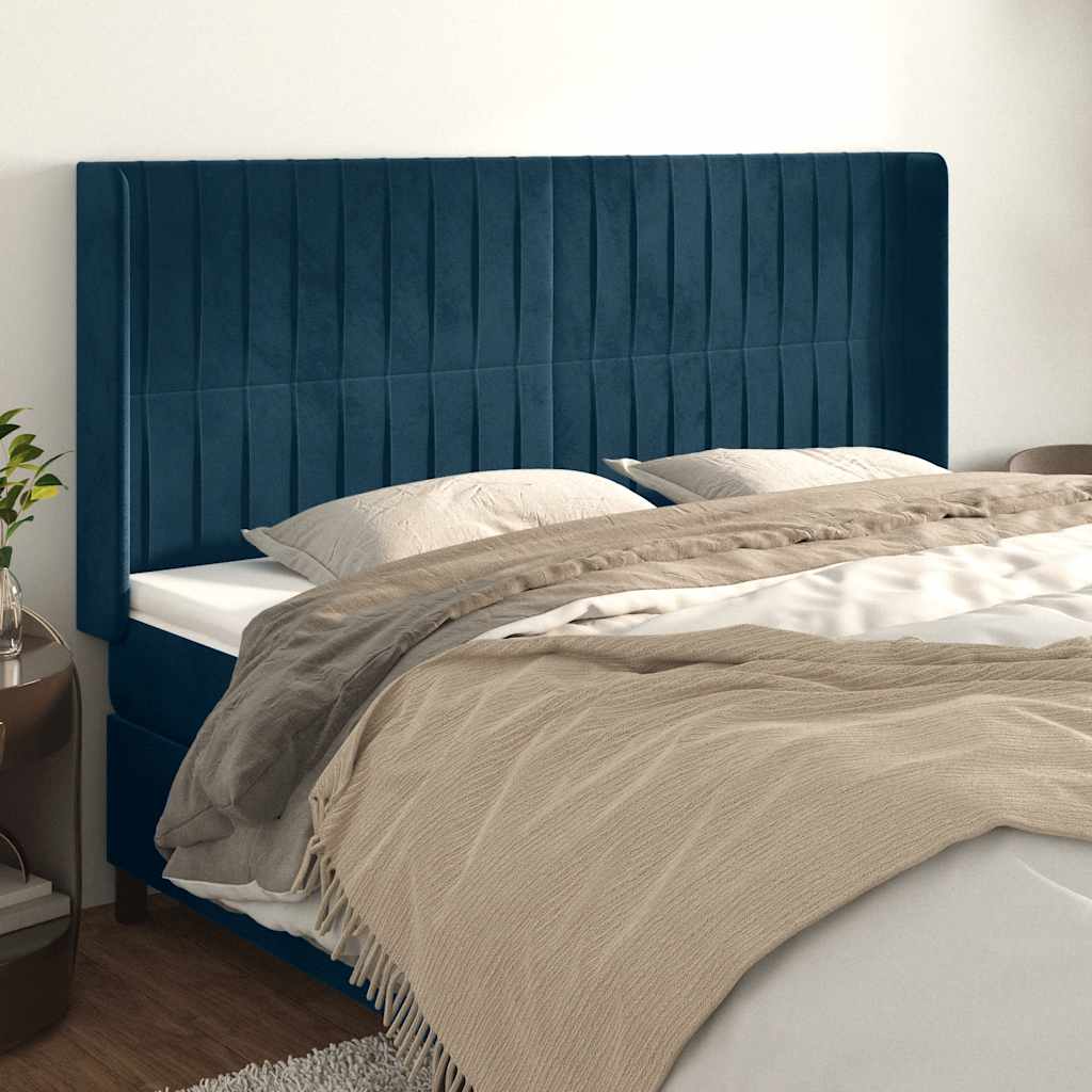 Cabeceira cama c/ abas veludo 183x16x118/128 cm azul-escuro