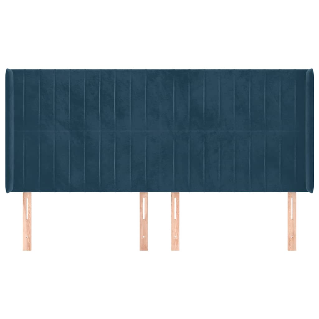Cabeceira cama c/ abas veludo 183x16x118/128 cm azul-escuro