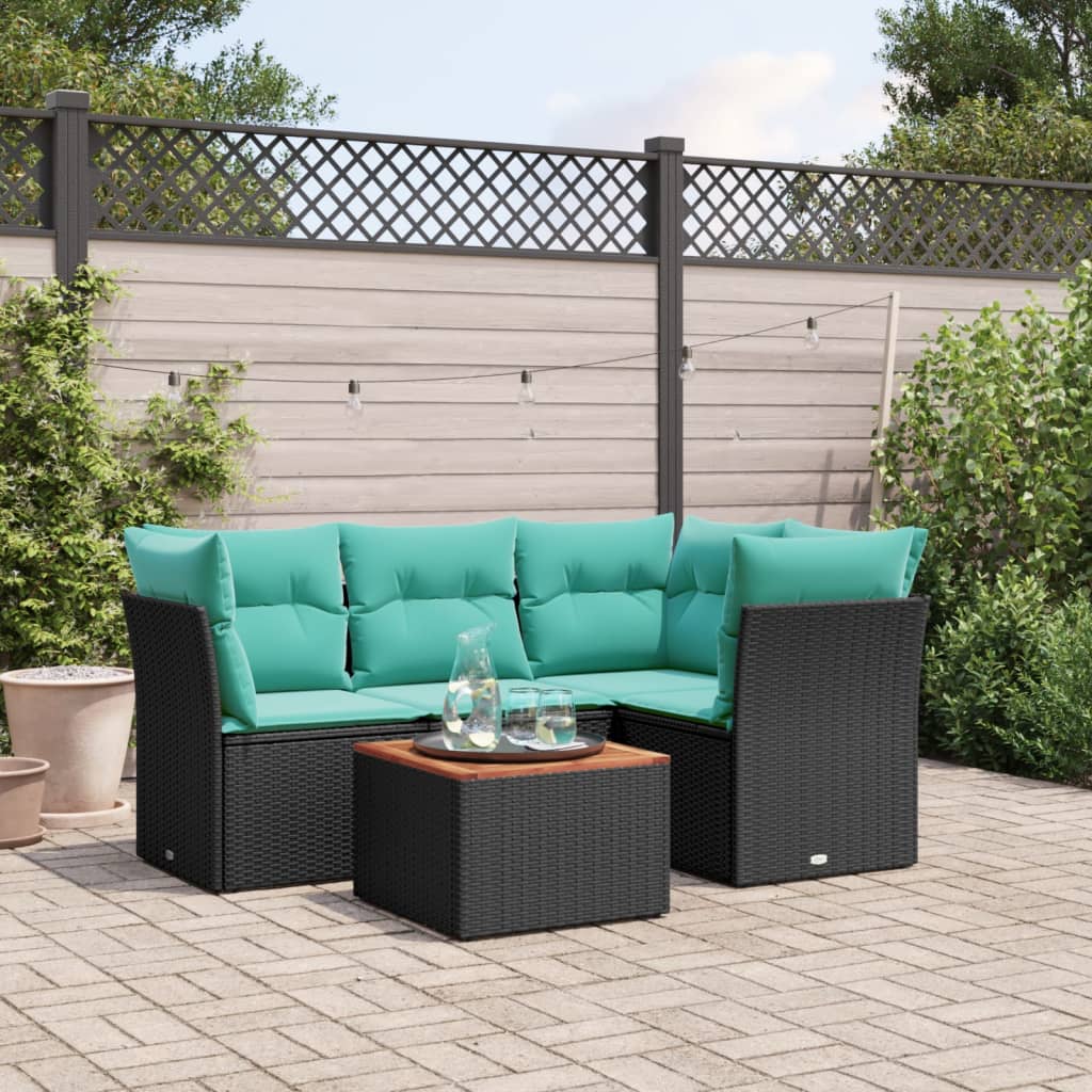 5 Pcs conjunto de sofás p/ jardim c/ almofadões vime PE preto