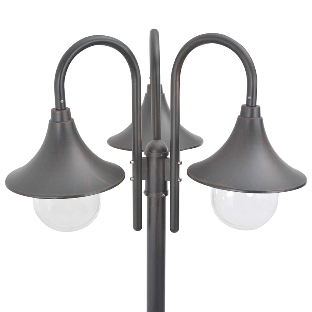 Candeeiro de pé p/ jardim c/ 3 braços e27 220cm alumínio bronze