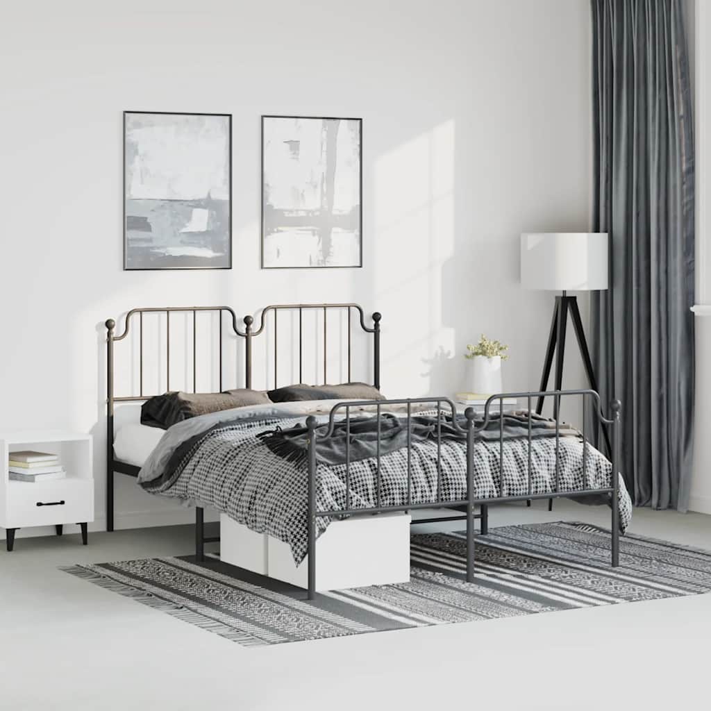 Estrutura de cama com cabeceira e pés 183x213 cm metal preto