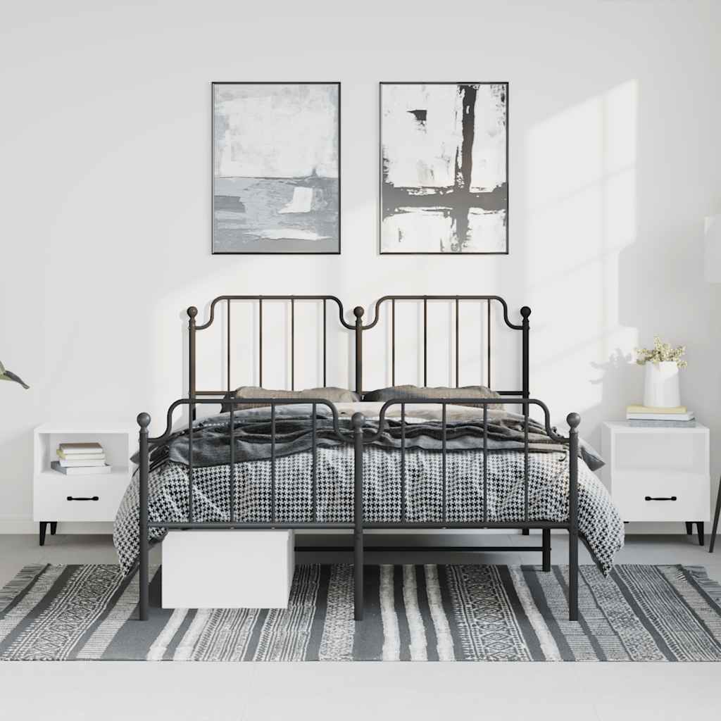 Estrutura de cama com cabeceira e pés 183x213 cm metal preto