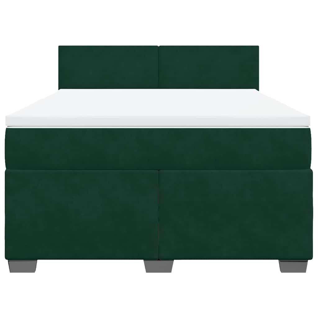 Cama com molas/colchão 140x200 cm veludo verde-escuro