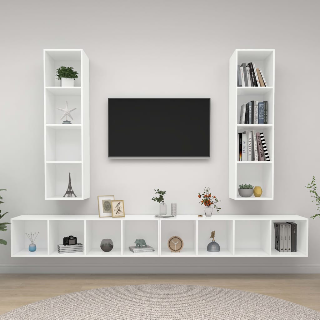 Armários de parede para TV 4 pcs derivados de madeira branco