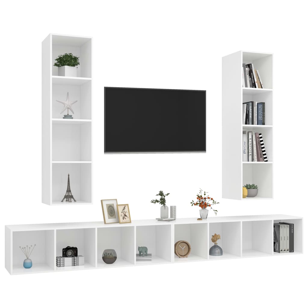 Armários de parede para TV 4 pcs derivados de madeira branco