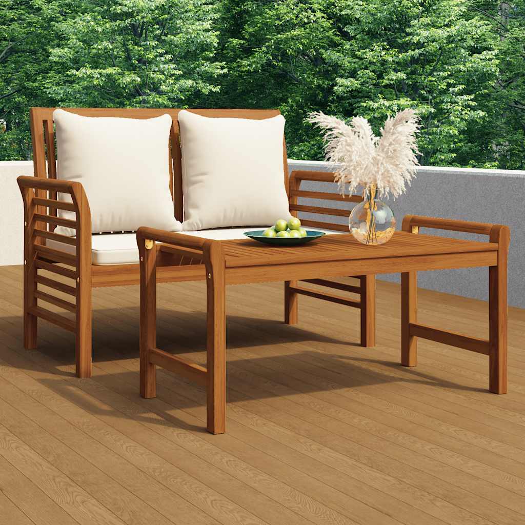 2 Pcs conj. lounge jardim c/ almofadões branco nata acácia