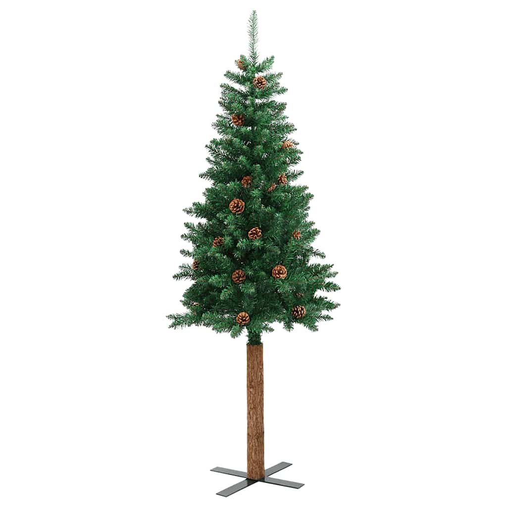 Árvore de natal fina madeira e pinhas genuínas 180 cm PVC verde