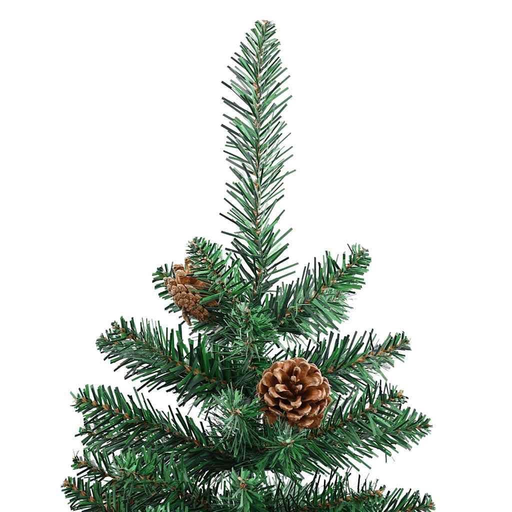 Árvore de natal fina madeira e pinhas genuínas 180 cm PVC verde