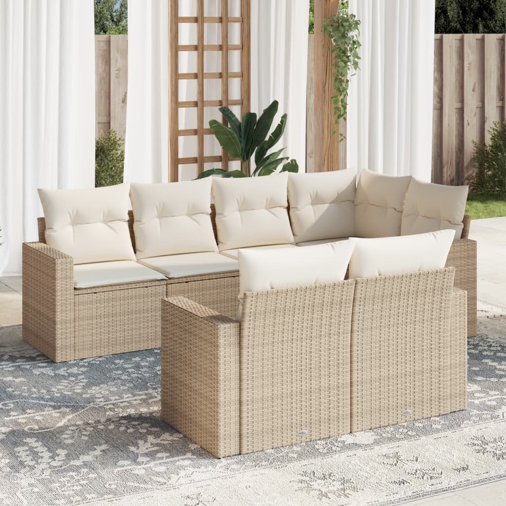 7 Pcs conjunto de sofás p/ jardim com almofadões vime PE bege