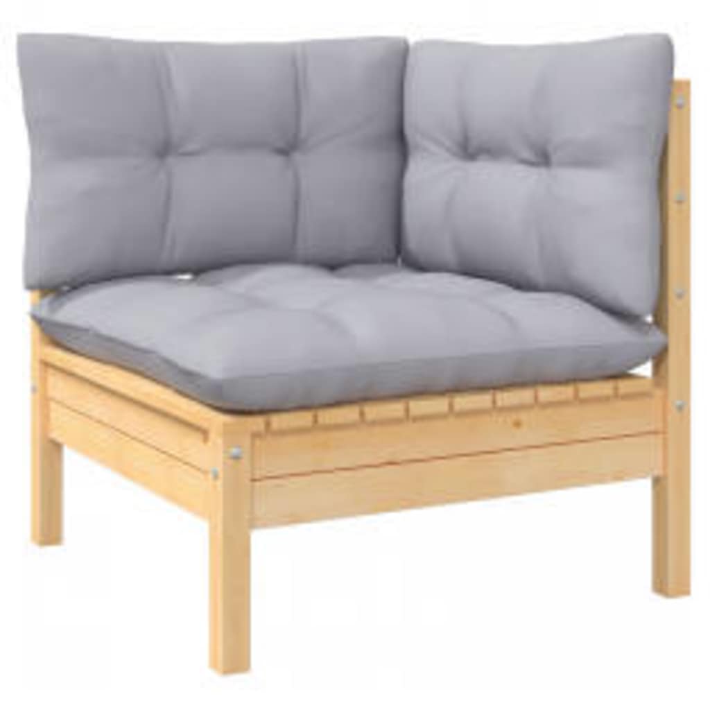 4 Pcs conjunto lounge de jardim c/ almofadões cinzentos pinho