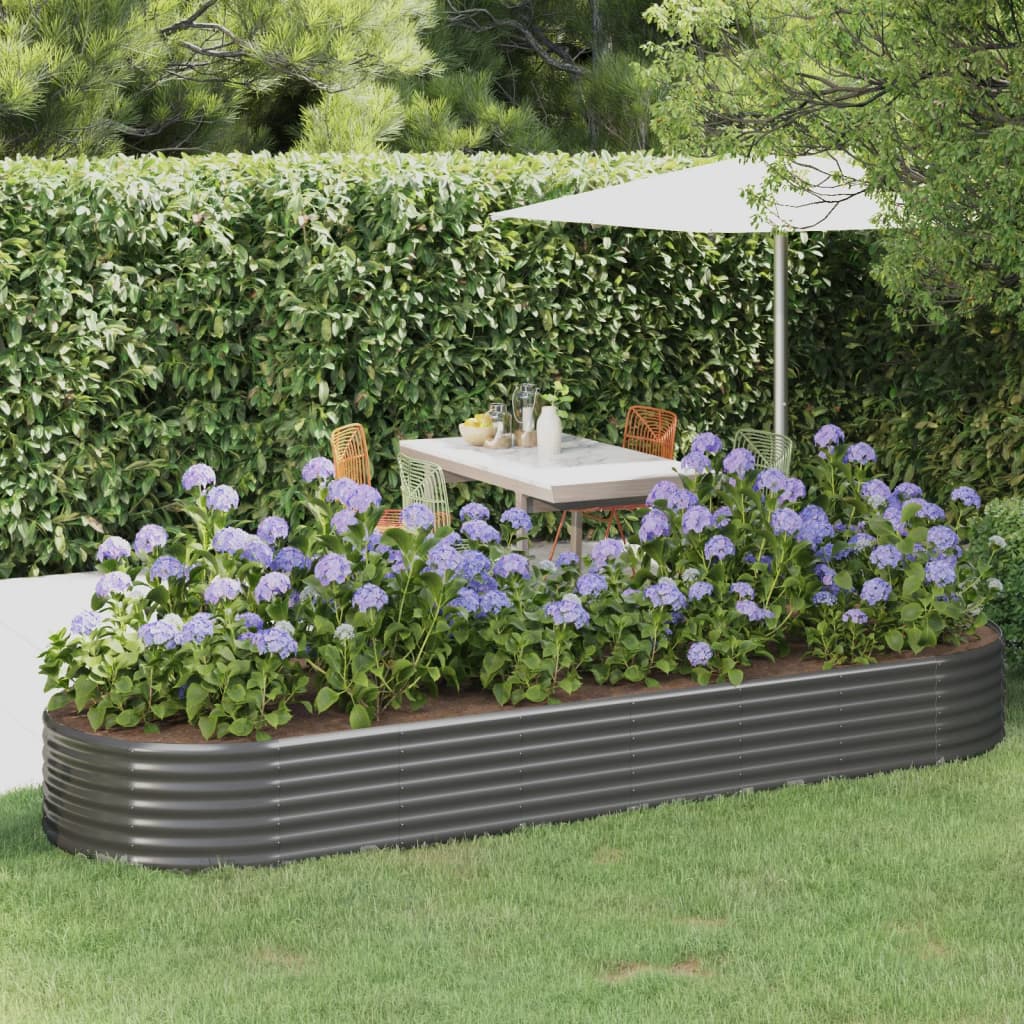 Canteiro elevado jardim 322x100x36 aço galvanizado cinzento