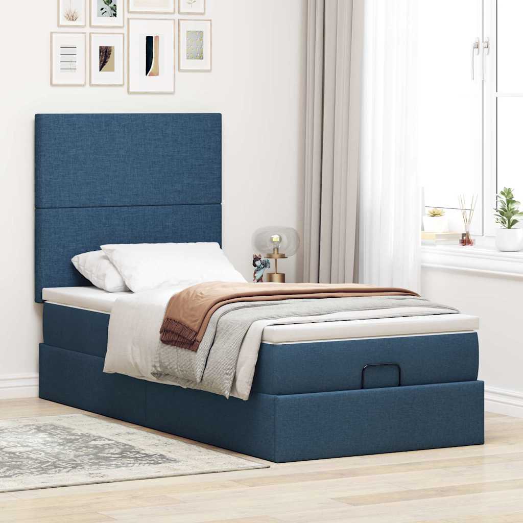 Cama otomana com colchão 90x200 cm tecido azul