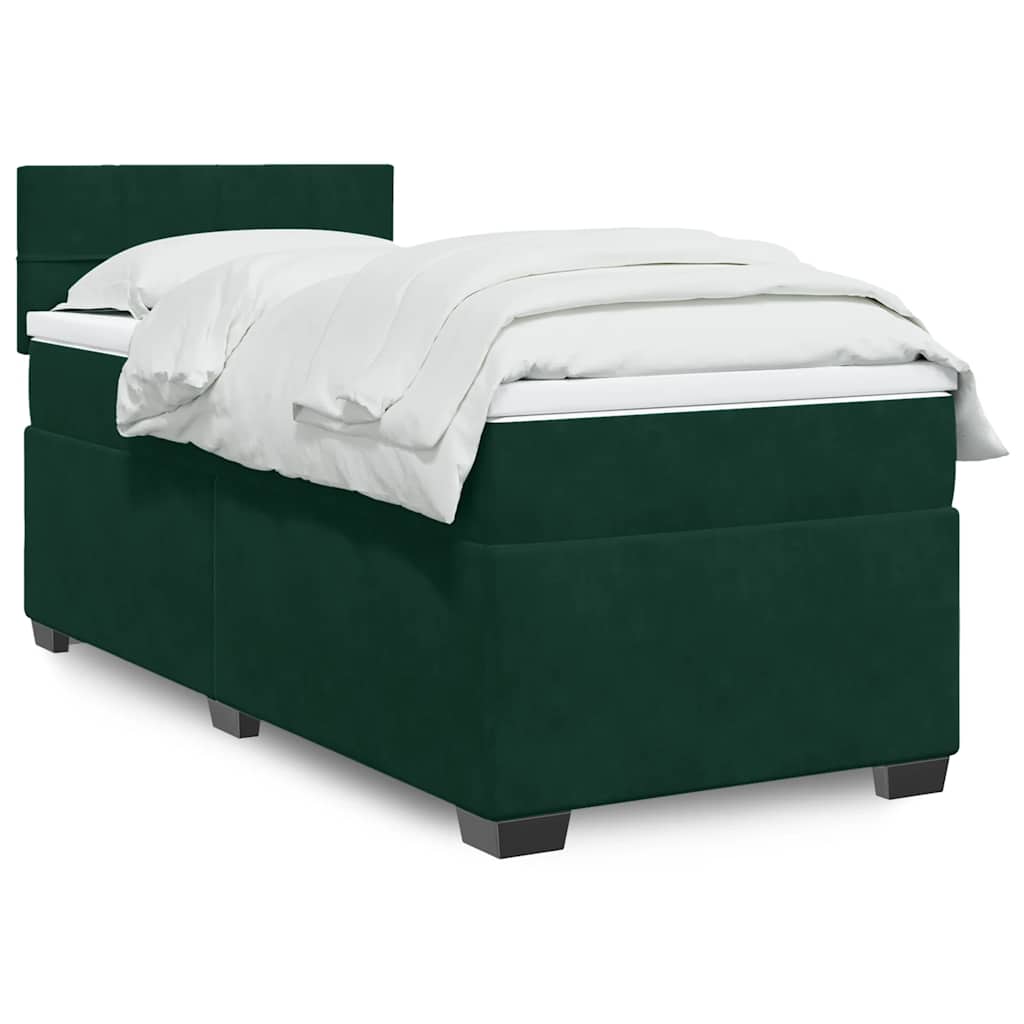 Cama com molas/colchão 90x190 cm veludo verde-escuro