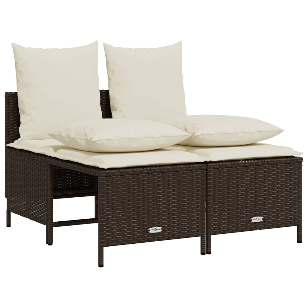 5 Pcs conjunto sofás p/ jardim c/ almofadões vime PE castanho